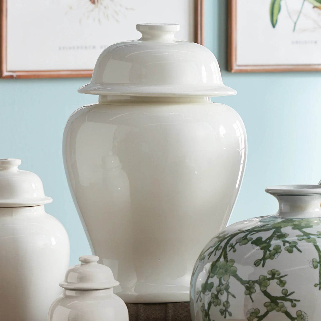 Lili White Ceramic Wide Lidded Ginger Jar, Large