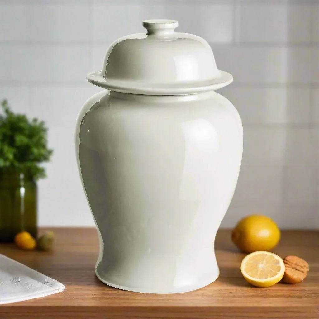 Lili White Ceramic Wide Lidded Ginger Jar, Large