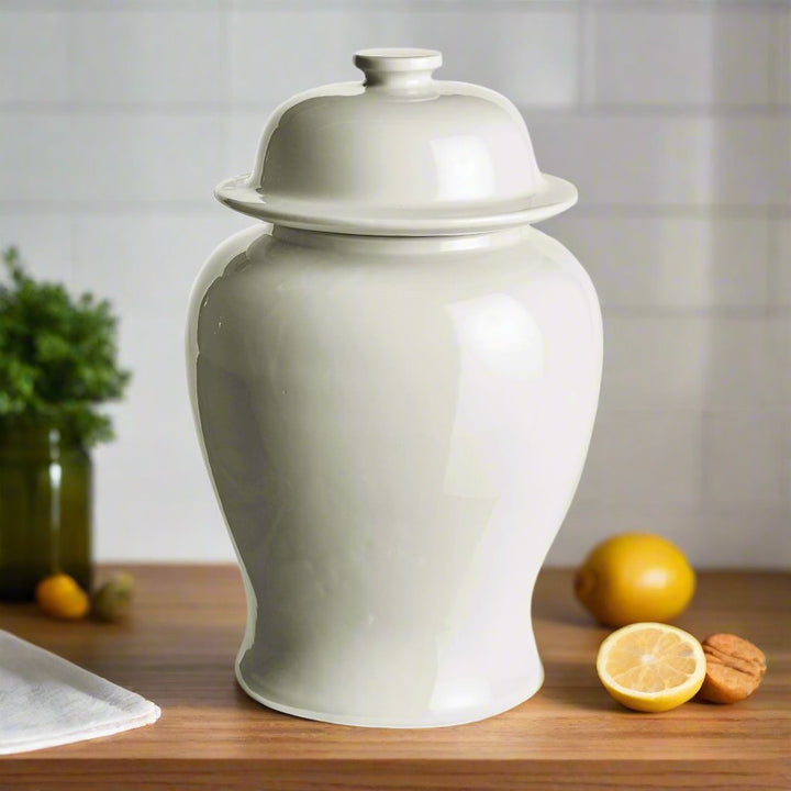 Lili White Ceramic Wide Lidded Ginger Jar, Large