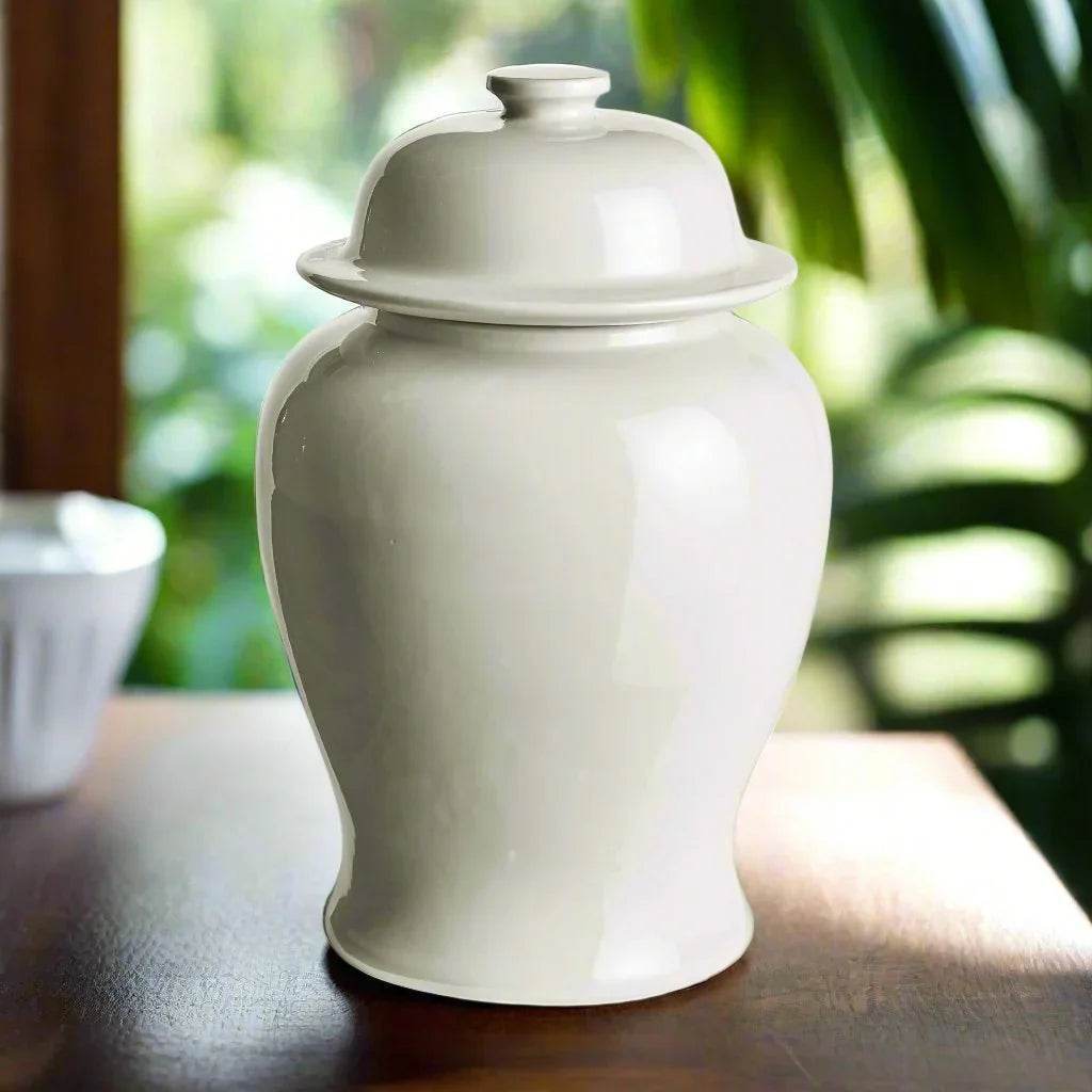 Lili White Ceramic Wide Lidded Ginger Jar, Large