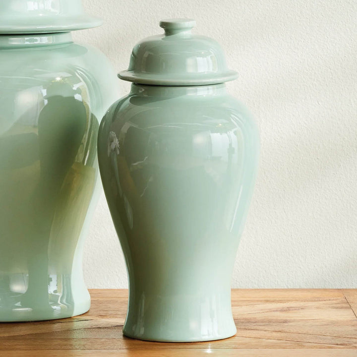 Lili Green Ceramic Wide Lidded Ginger Jar, Small - Delamere Design