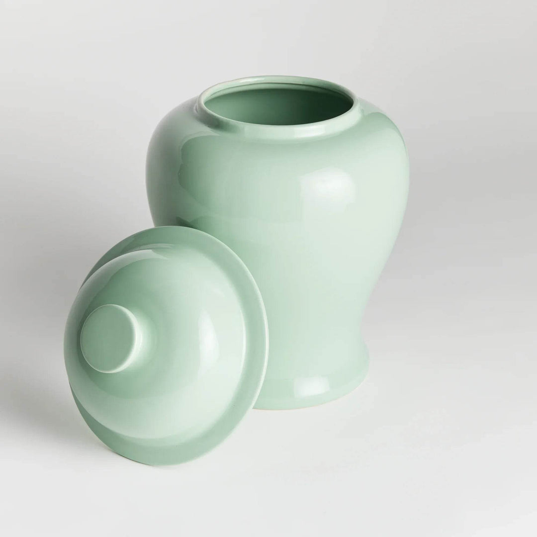 Lili Green Ceramic Wide Lidded Ginger Jar, Small - Delamere Design