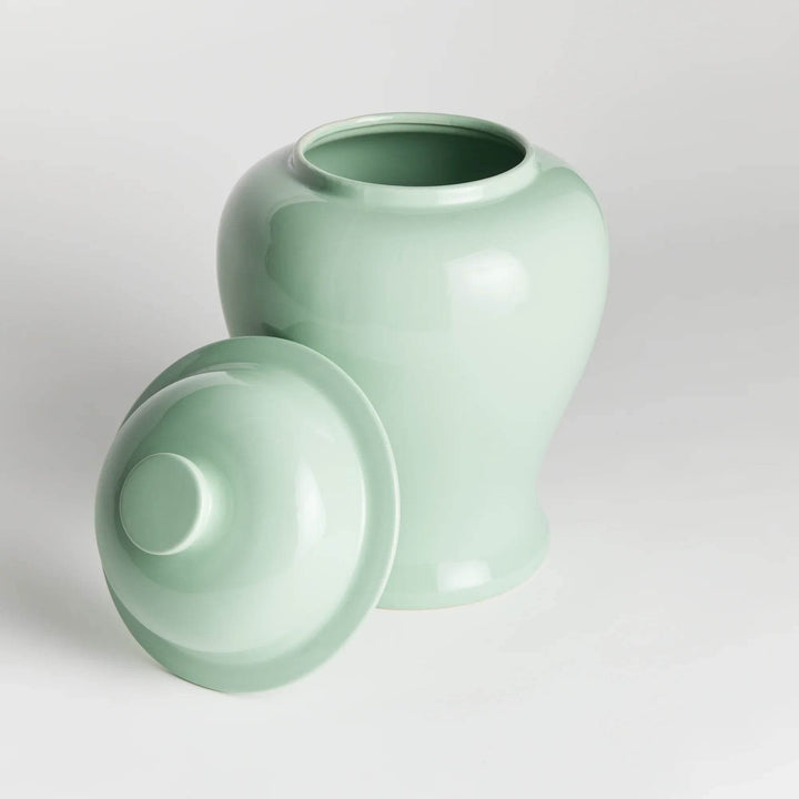 Lili Green Ceramic Wide Lidded Ginger Jar, Small - Delamere Design