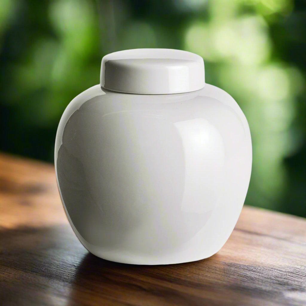 Lili White Ceramic Ginger Jar - High Gloss Decor Piece