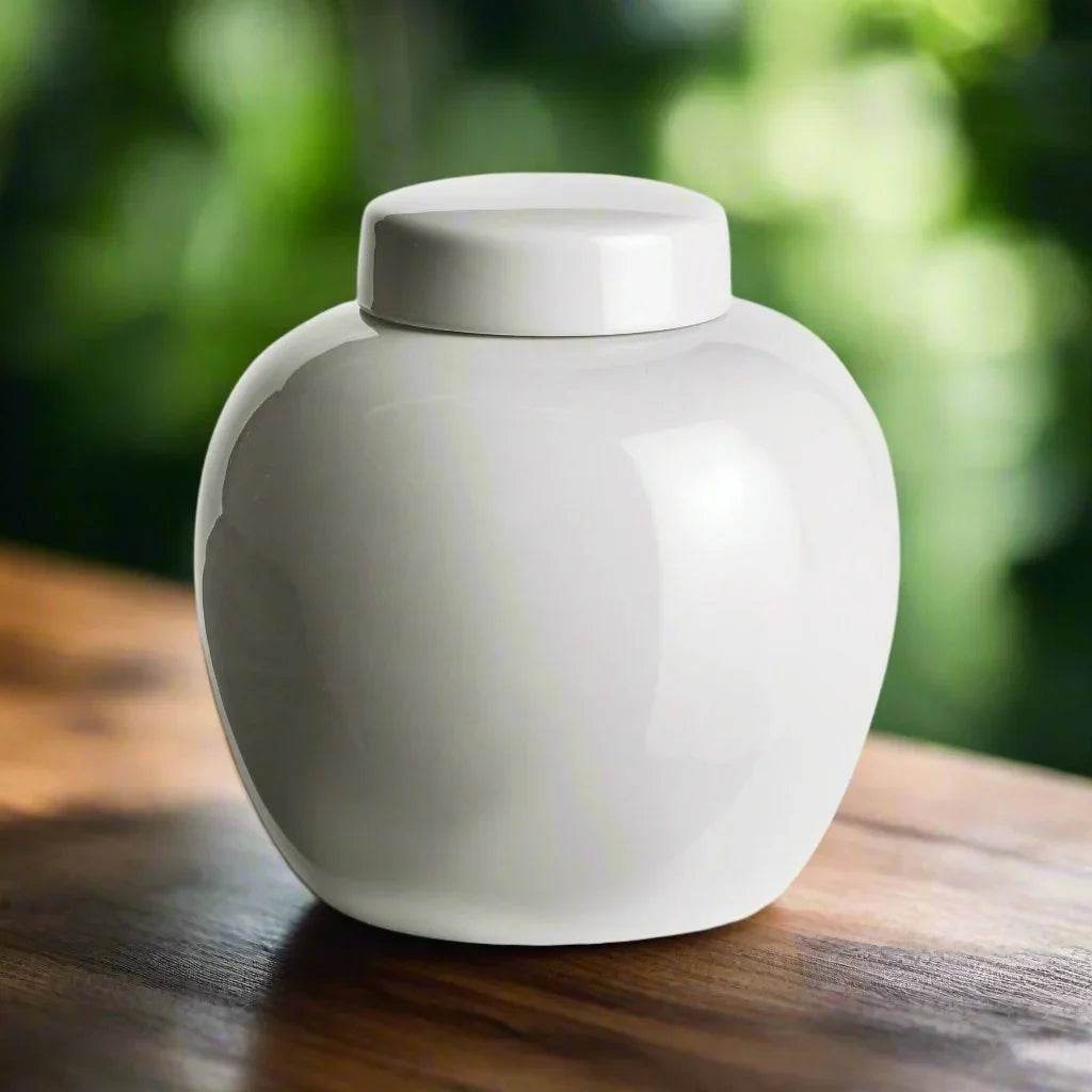 Lili White Ceramic Ginger Jar - High Gloss Decor Piece