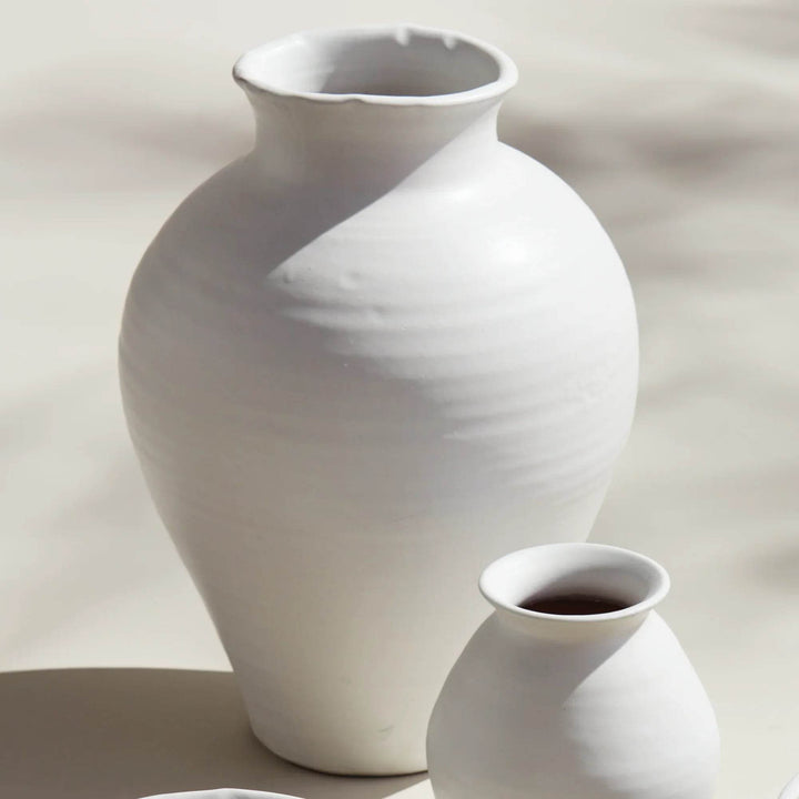 Hand Thrown Large Terracotta Vase Matte White Glaze Accent