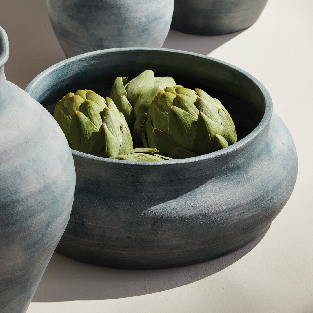 Handcrafted Terracotta Bowl with Ribbed Design and Matte Glaze