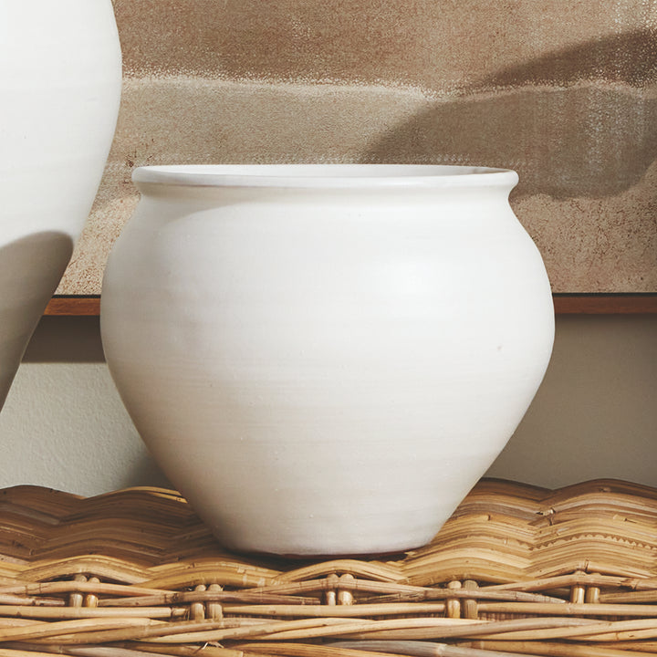 Large Hand-Thrown White Terracotta Drum Vase