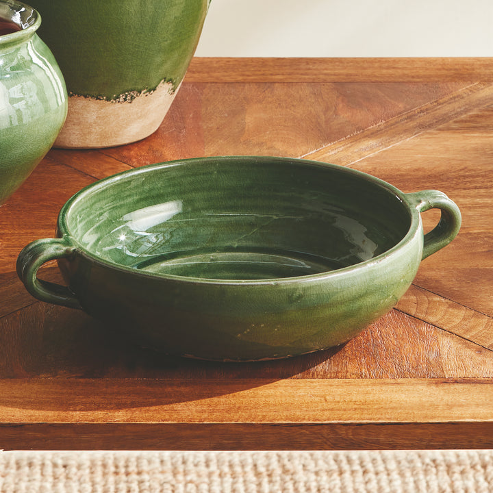 Handcrafted Terracotta Decorative Bowl with Verdant Glaze