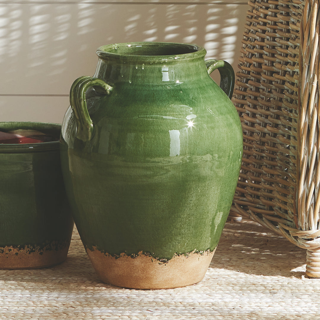 Handcrafted Terracotta Vase with Verdant Crackled Glaze