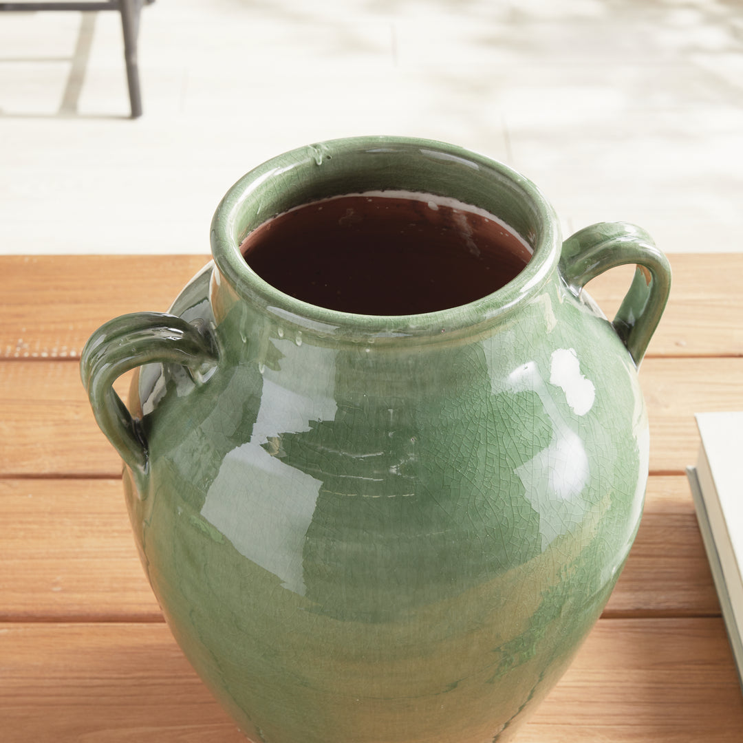 Handcrafted Terracotta Vase with Verdant Crackled Glaze