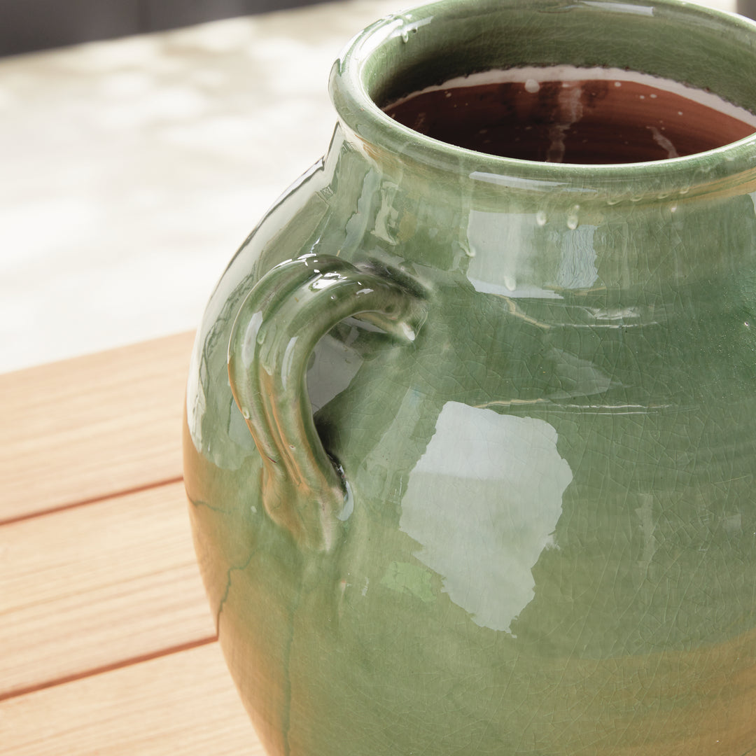 Handcrafted Terracotta Vase with Verdant Crackled Glaze