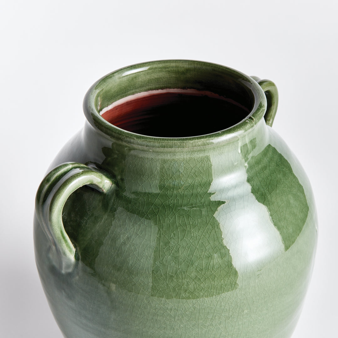 Handcrafted Terracotta Vase with Verdant Crackled Glaze