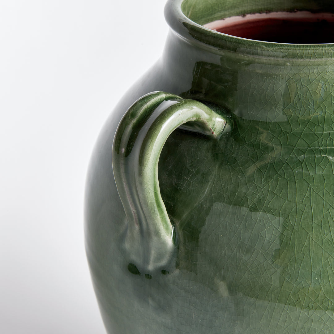 Handcrafted Terracotta Vase with Verdant Crackled Glaze