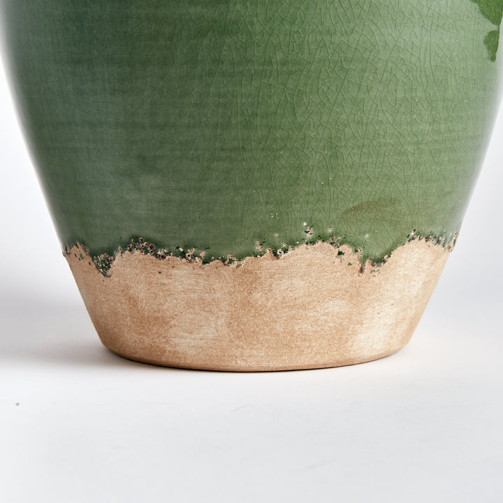 Handcrafted Terracotta Vase with Verdant Crackled Glaze