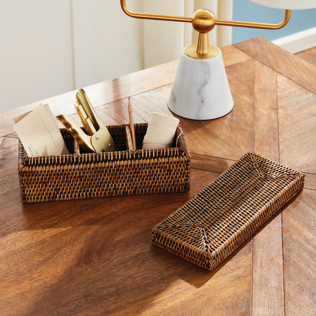 Burma Brown Rattan 3-Compartment Storage Box