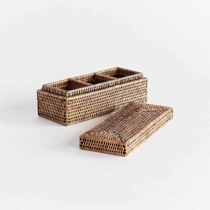 Burma Brown Rattan 3-Compartment Storage Box