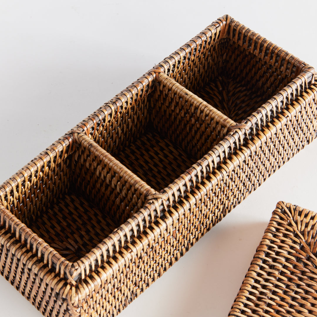 Burma Brown Rattan 3-Compartment Storage Box