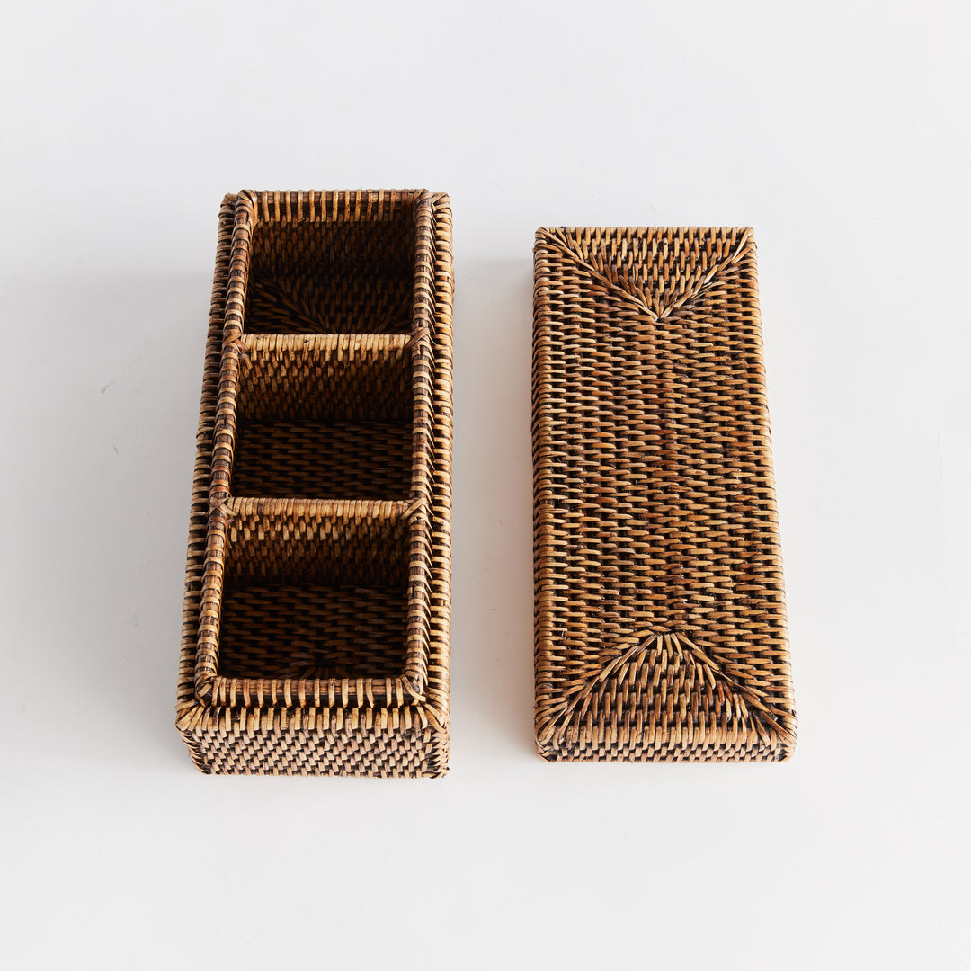 Burma Brown Rattan 3-Compartment Storage Box