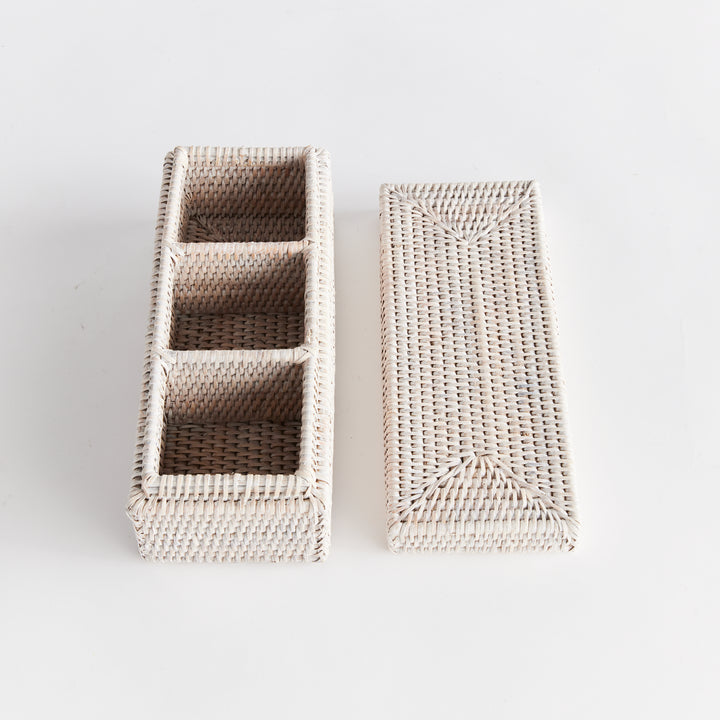 Burma Whitewash Rattan Lidded Storage Box Top