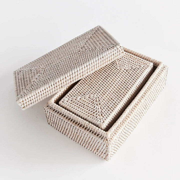 Burma Rattan Lidded Letter Box Set with Whitewash Finish
