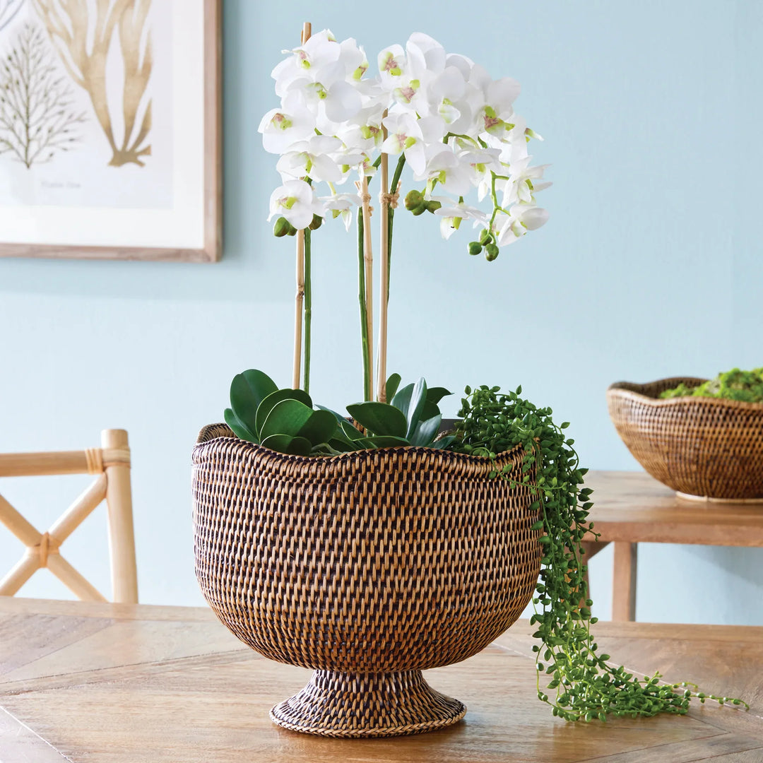 Burma Brown Rattan Footed Cache Planter Pot
