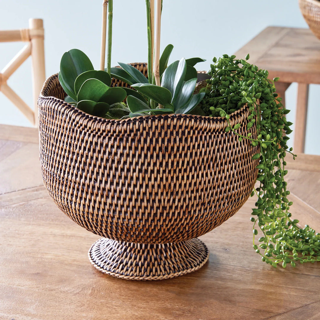 Burma Brown Rattan Footed Cache Planter Pot