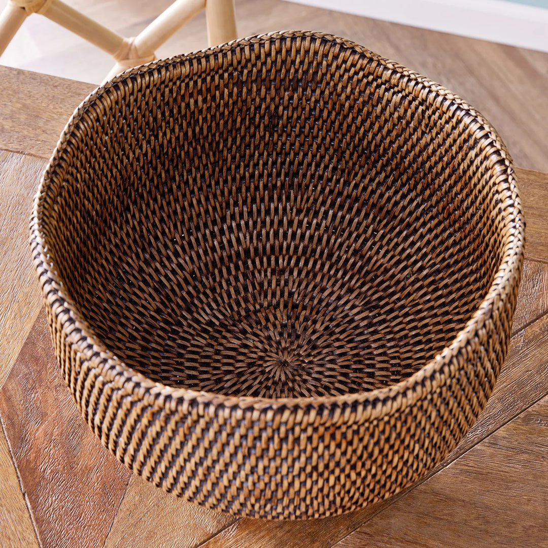 Burma Brown Rattan Footed Cache Planter Pot