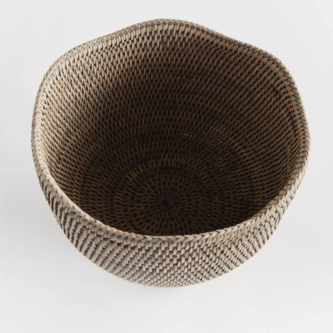 Handwoven Graywash Burma Rattan Footed Cachepot