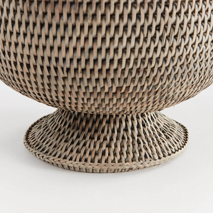 Handwoven Graywash Burma Rattan Footed Cachepot