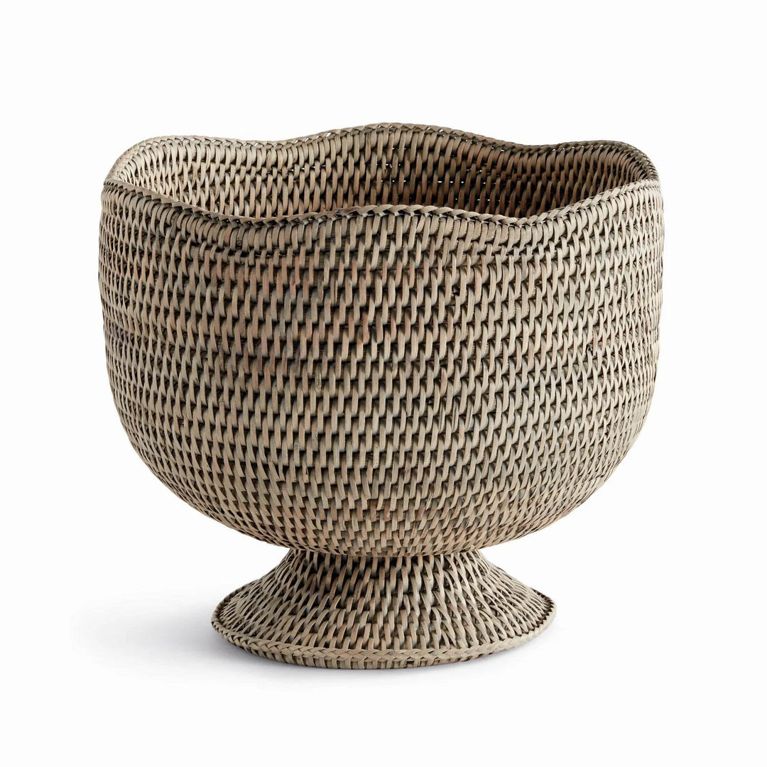 Handwoven Graywash Burma Rattan Footed Cachepot