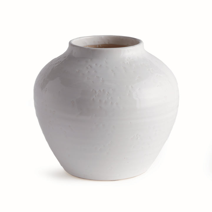 Wide Handcrafted White Terracotta Decorative Vase