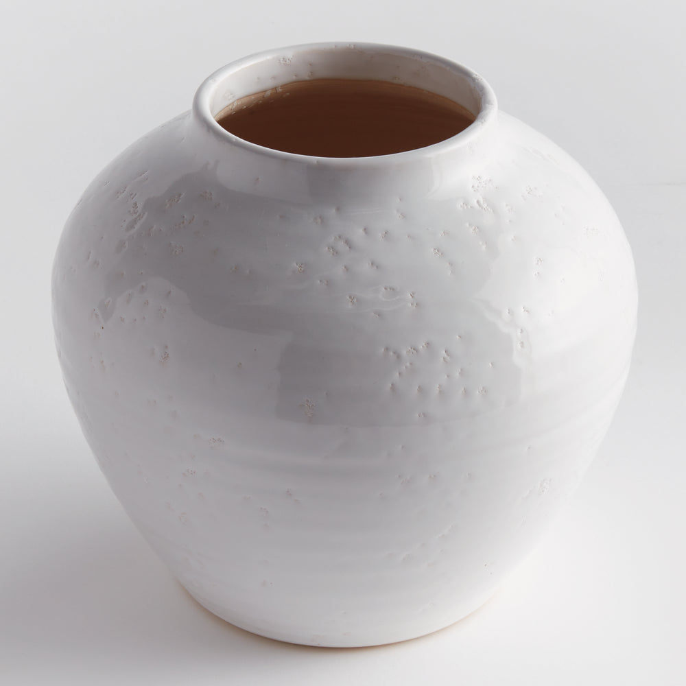 Wide Handcrafted White Terracotta Decorative Vase