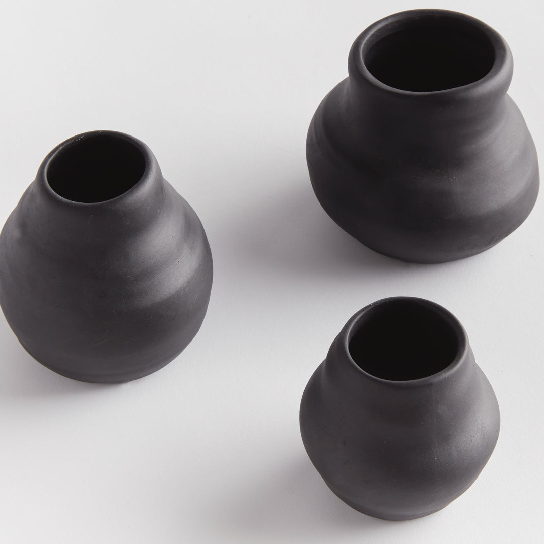 Handcrafted Matte Black Terracotta Bud Vase Set