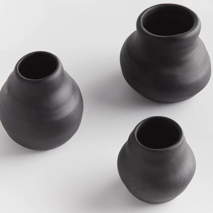 Handcrafted Matte Black Terracotta Bud Vase Set