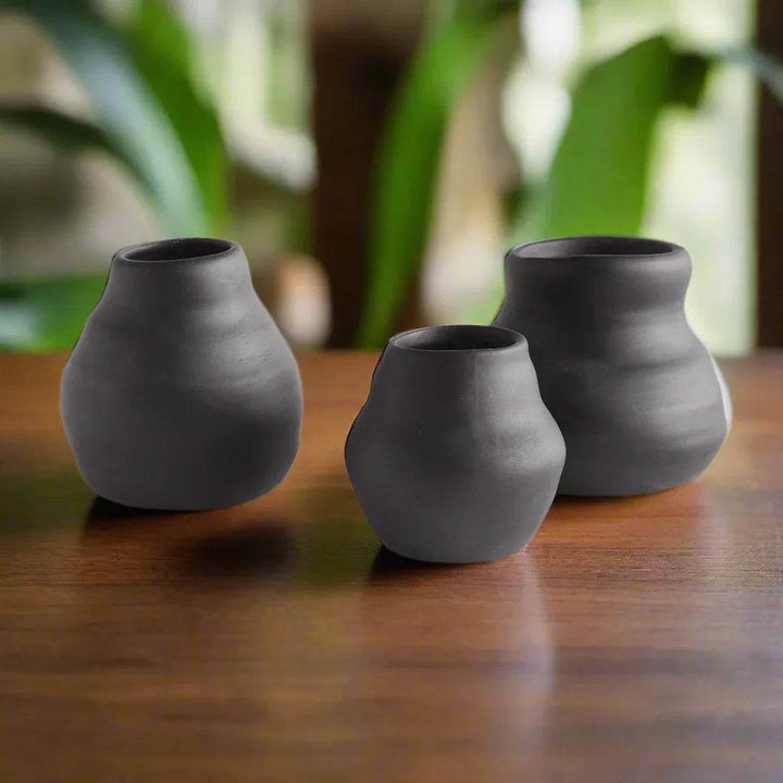 Handcrafted Matte Black Terracotta Bud Vase Set
