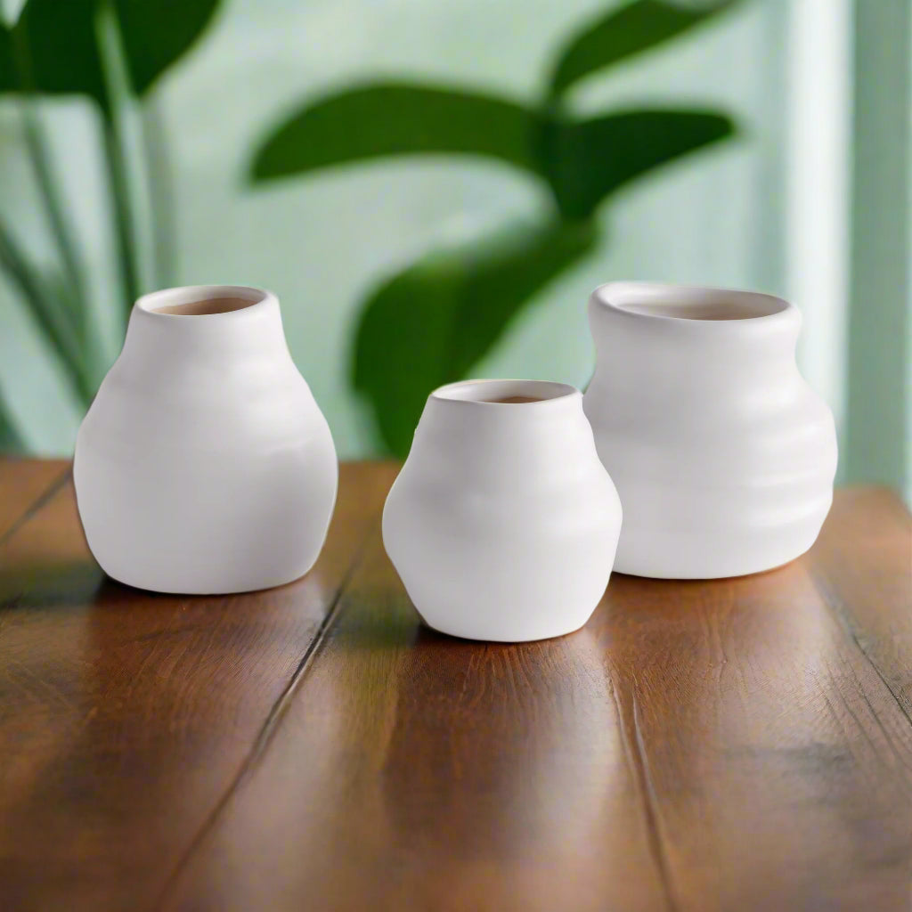 Handcrafted Matte White Terracotta Bud Vase Set