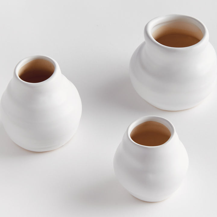 Handcrafted Matte White Terracotta Bud Vase Set