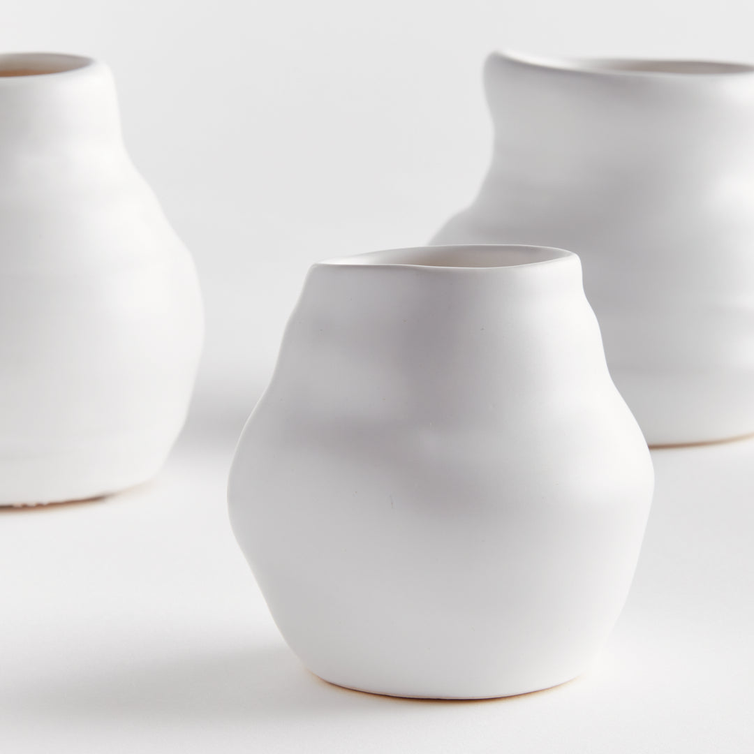 Handcrafted Matte White Terracotta Bud Vase Set