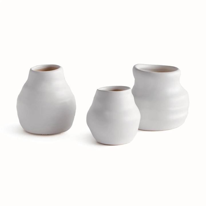 Handcrafted Matte White Terracotta Bud Vase Set