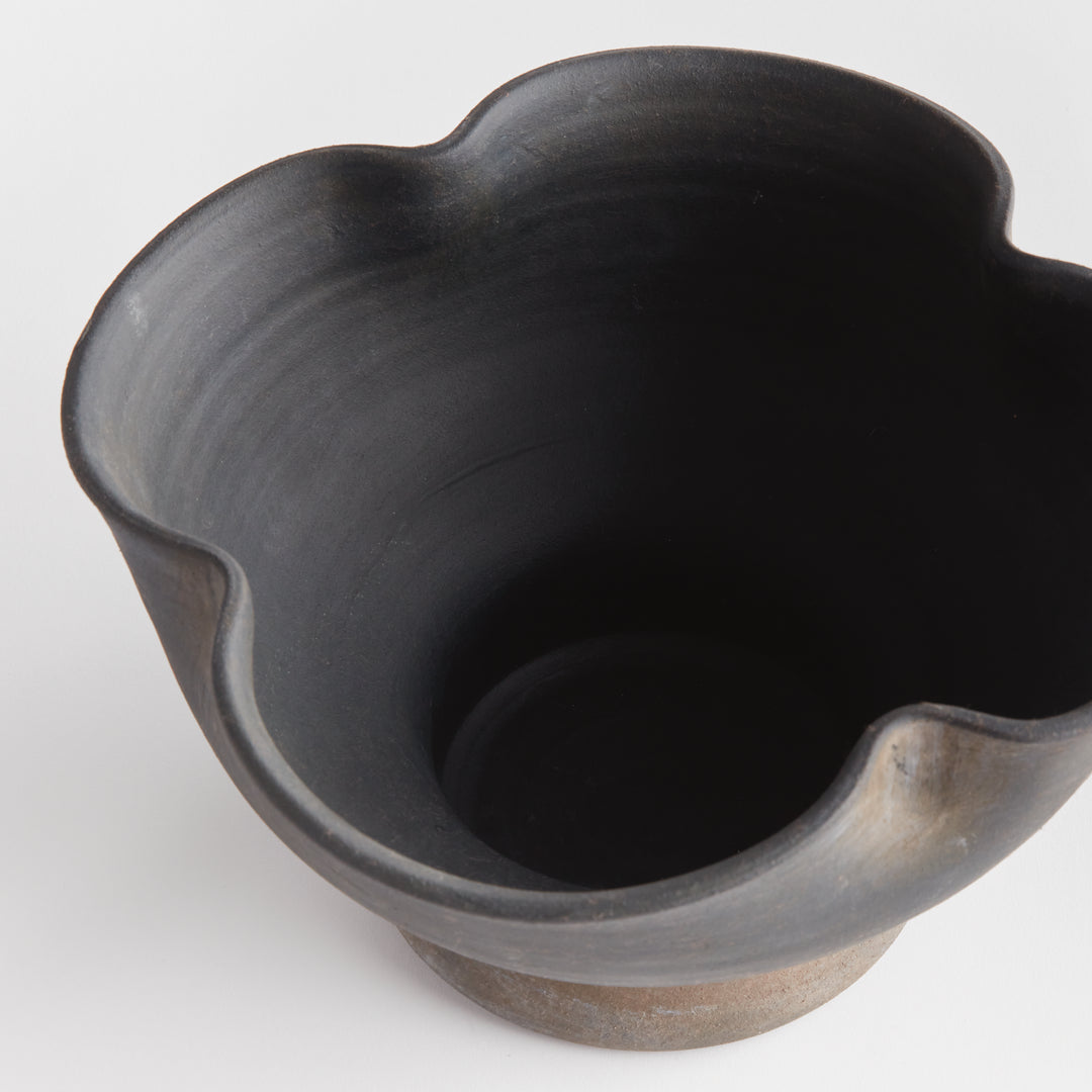 Large Black Decorative Bowl with Handcrafted Terracotta Design