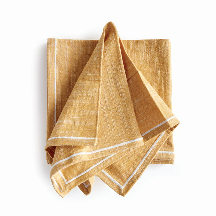 Set of 4 Ochre Cotton Napkins with Border Detail