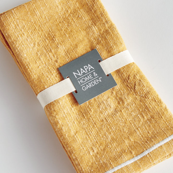 Set of 4 Ochre Cotton Napkins with Border Detail