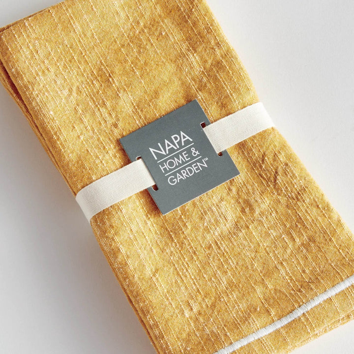 Set of 4 Ochre Cotton Napkins with Border Detail