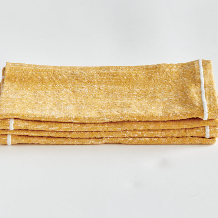 Set of 4 Ochre Cotton Napkins with Border Detail