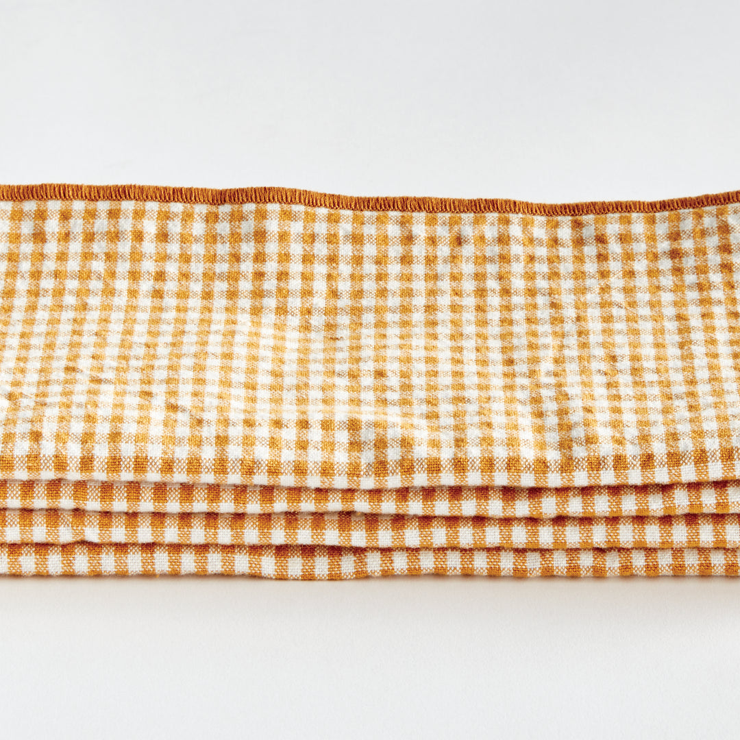 Set of 4 Ochre Cotton Checkered Dinner Napkins