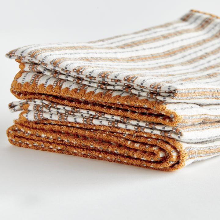 Set of 4 Striped Ochre Cotton Dinner Napkins