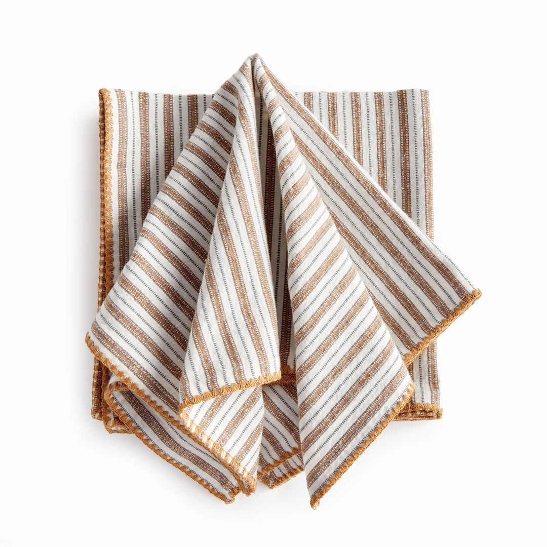 Set of 4 Striped Ochre Cotton Dinner Napkins