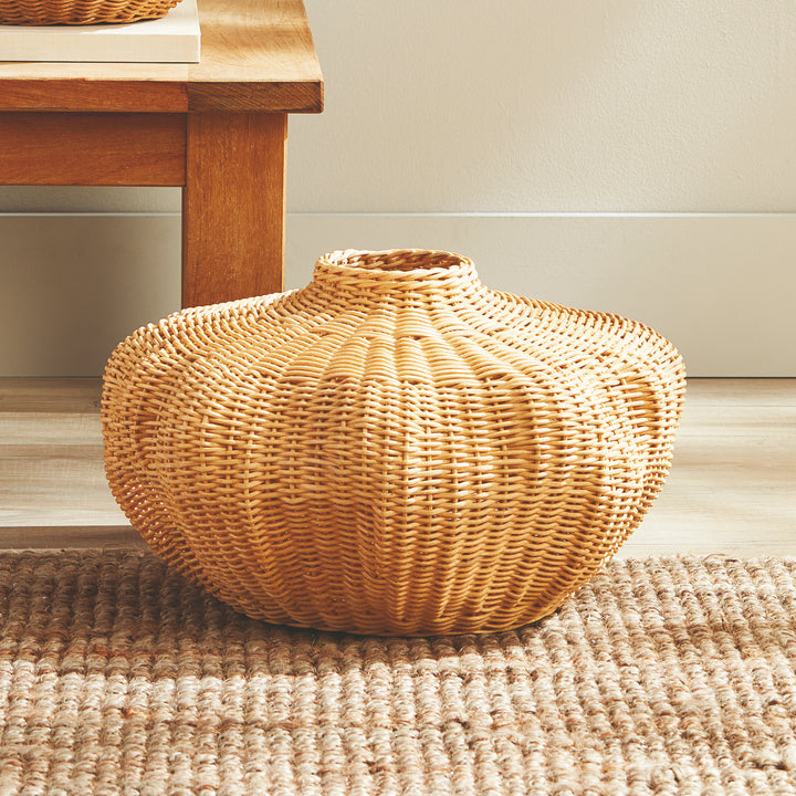 Hand Woven Palm Rattan Vase with Sculptural Design