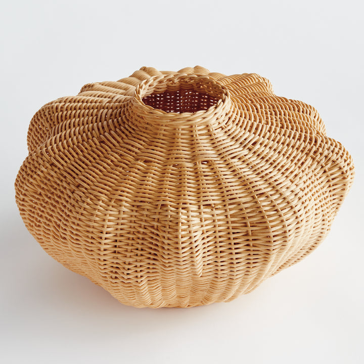 Hand Woven Palm Rattan Vase with Sculptural Design